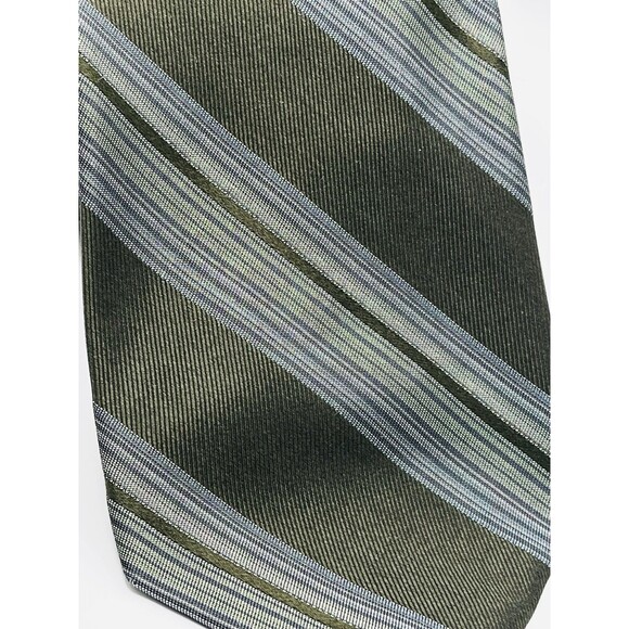 Elie Tahari Men's 100% Silk Tie Green & Blue striped Pattern Made in the USA - Picture 6 of 10